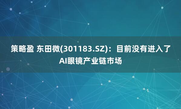 策略盈 东田微(301183.SZ)：目前没有进入了AI眼镜产业链市场